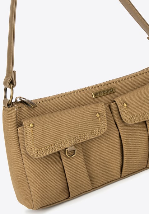 Bolso de hombro para mujer Wittchen con bolsillos color caqui algodón caqui - Image 4