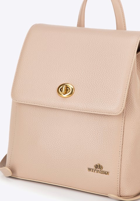 Mochila de piel para mujer Wittchen con solapa rectangular, beige - Image 4