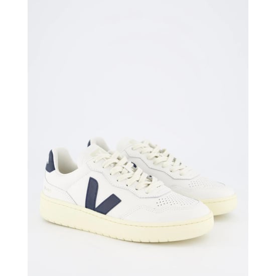 Veja V-90 Leather Women's White/Navy Trainers - Image 4