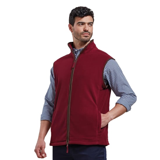 Premier Mens Artisan Fleece Gilet (Burgundy/Brown) - Image 2