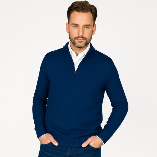 Cappuccino Italia Jersey Mock Zip Pullover Azul - Image 2
