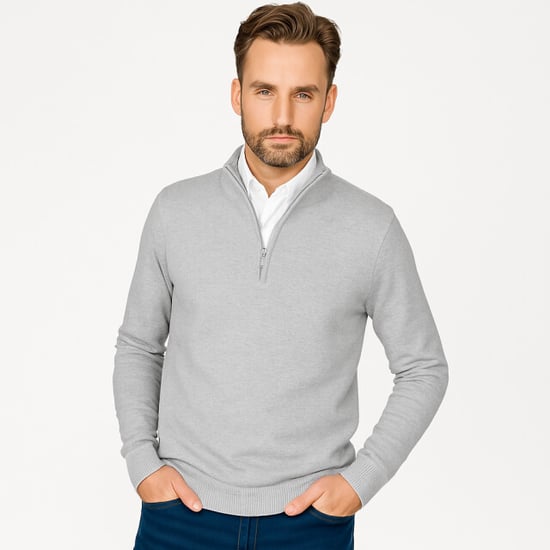 Cappuccino Italia Sweater Mock Zip Pullover Grey - Image 2