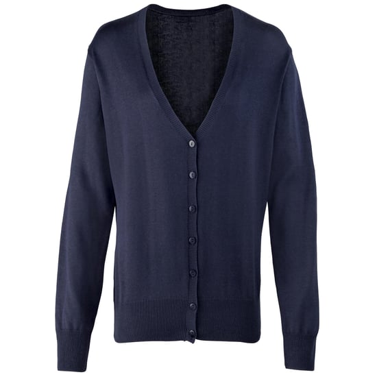 Premier Womens/Ladies Button Through Long Sleeve V-neck Knitted Cardigan (Navy) - Image 1