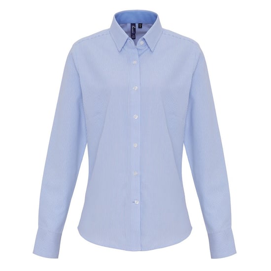 Premier Womens/Ladies Striped Cotton Blend Shirt (White/Oxford Blue) - Image 1