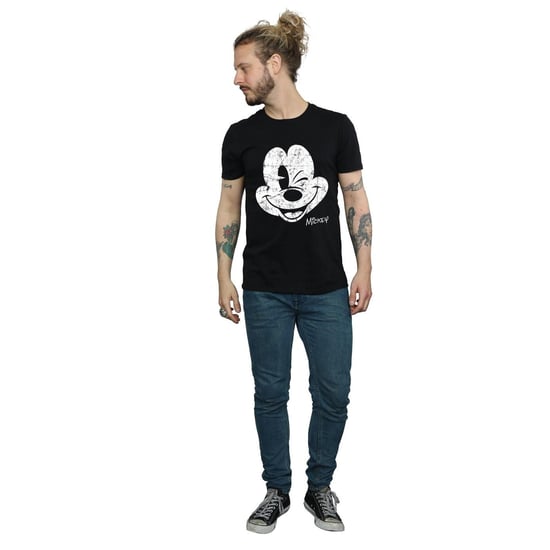 Disney Mens Mickey Mouse Distressed Face T-Shirt (Black) - Image 2