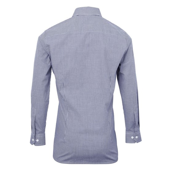 Premier Mens Gingham Micro Checked Long-Sleeved Shirt (Navy/White) - Image 2