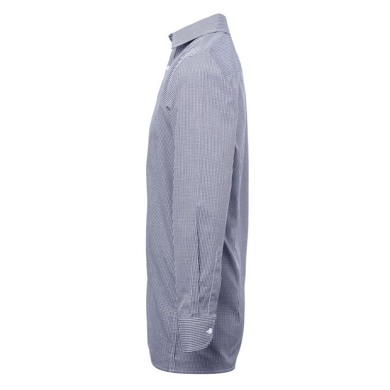Premier Mens Gingham Micro Checked Long-Sleeved Shirt (Navy/White) - Image 3