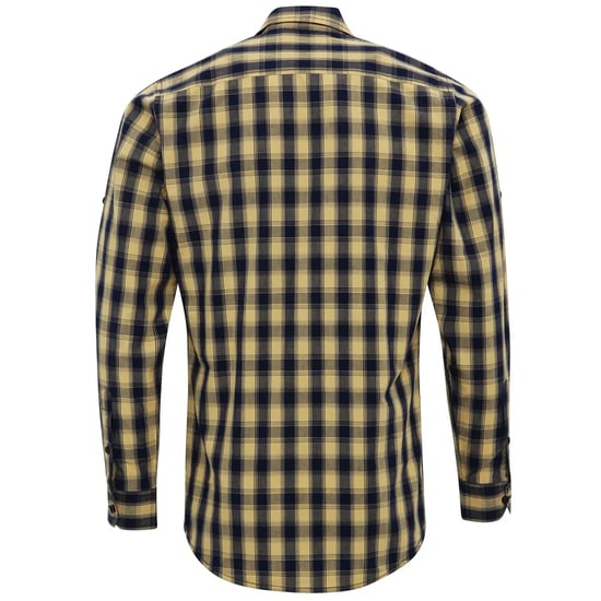 Premier Mens Mulligan Checked Cotton Long-Sleeved Shirt (Camel/Navy) - Image 2
