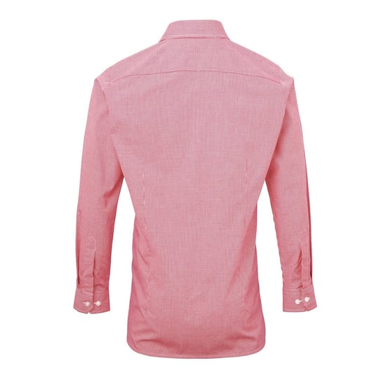 Premier Mens Gingham Micro Checked Long-Sleeved Shirt (Red/White) - Image 2