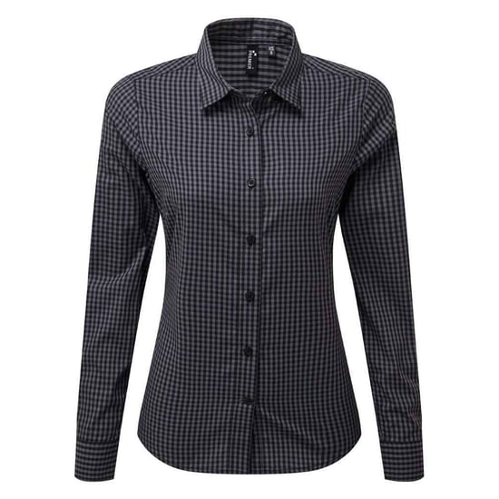 Premier Womens/Ladies Maxton Checked Long-Sleeved Shirt (Steel/Black) - Image 1