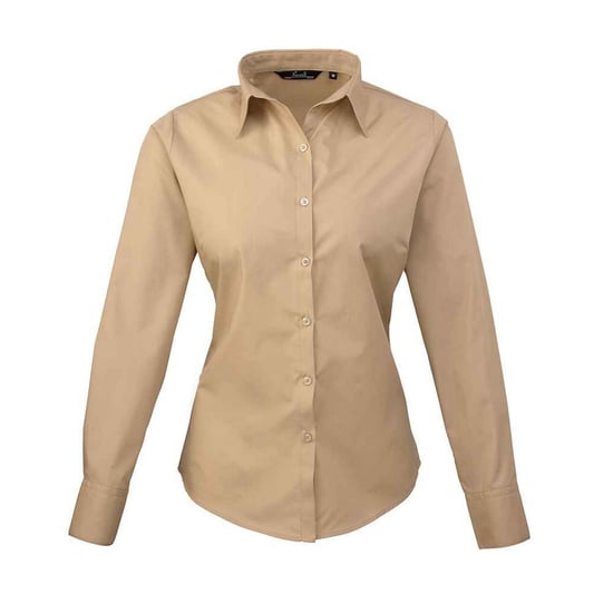 Premier Womens/Ladies Poplin Long-Sleeved Blouse (Khaki) - Image 1