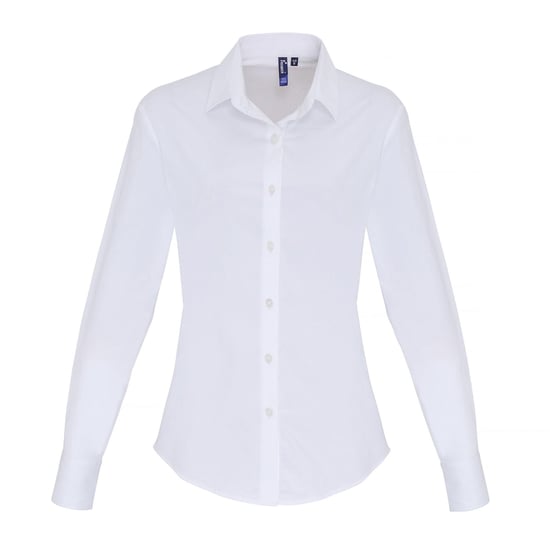 Premier Womens/Ladies Stretch Fit Poplin Long Sleeve Blouse (White) - Image 1