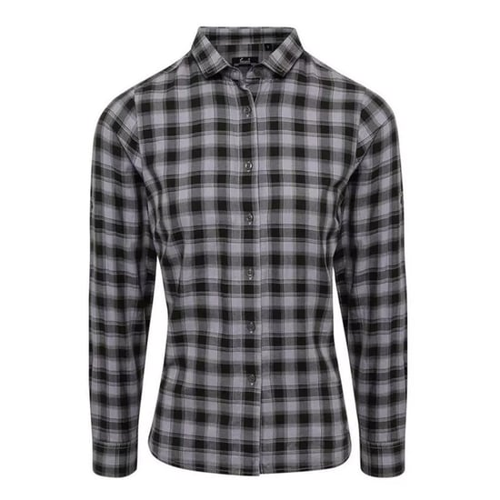 Premier Womens/Ladies Mulligan Checked Cotton Long-Sleeved Shirt (Steel/Cool Grey) - Image 1