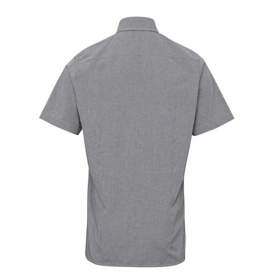 Premier Mens Micro Gingham Check Cotton Short-Sleeved Shirt (Black/White) - Image 2