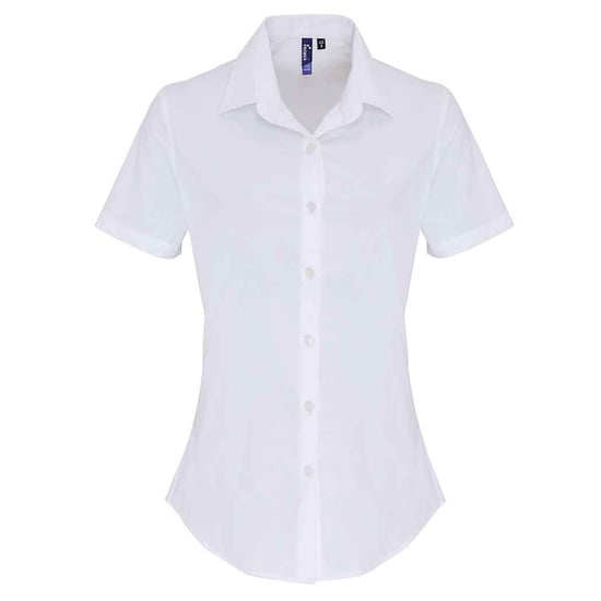 Premier Womens/Ladies Cotton Poplin Stretch Short-Sleeved Shirt (White) - Image 1