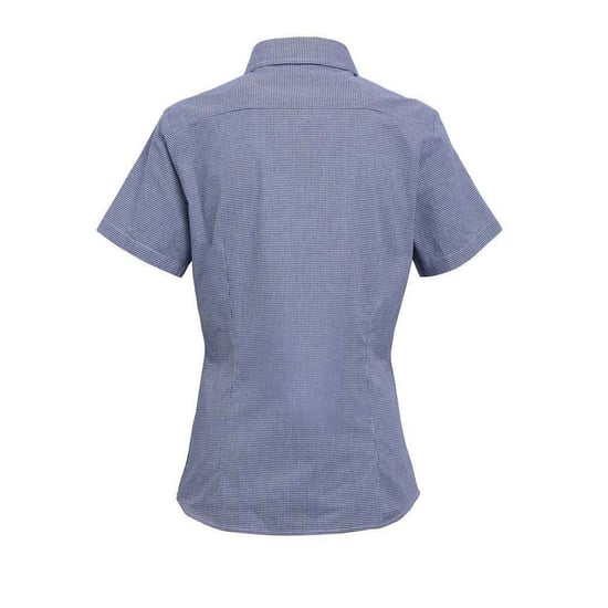 Premier Womens/Ladies Micro Gingham Check Cotton Short-Sleeved Shirt (Navy/White) - Image 2