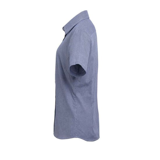 Premier Womens/Ladies Micro Gingham Check Cotton Short-Sleeved Shirt (Navy/White) - Image 3