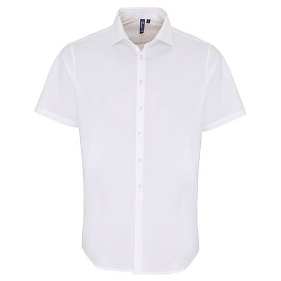 Premier Mens Poplin Stretch Short-Sleeved Shirt (White) - Image 1