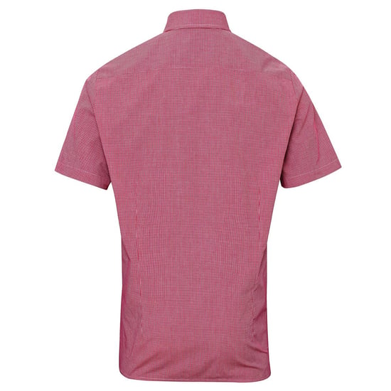 Premier Mens Micro Gingham Check Cotton Short-Sleeved Shirt (Red/White) - Image 2