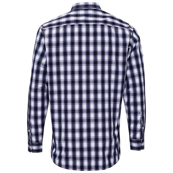 Premier Mens Mulligan Checked Cotton Long-Sleeved Shirt (White/Navy) - Image 2