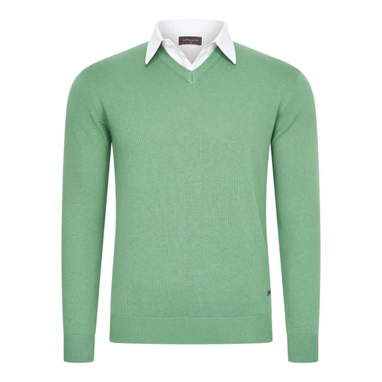 Cappuccino Italia Jersey Mock Pullover Verde - Image 1