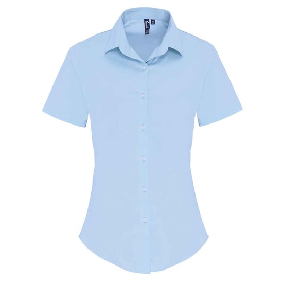 Premier Womens/Ladies Cotton Poplin Stretch Short-Sleeved Shirt (Pale Blue) - Image 1