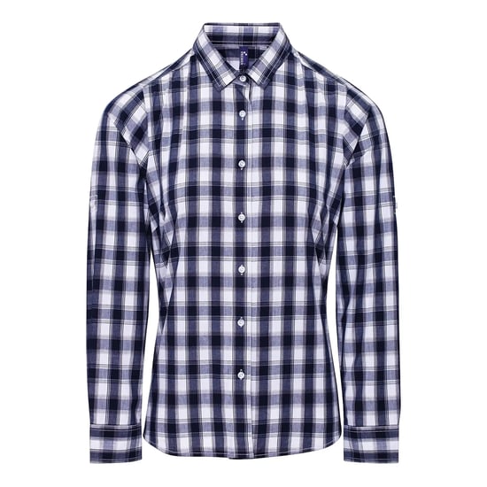 Premier Womens/Ladies Mulligan Checked Cotton Long-Sleeved Shirt (White/Navy) - Image 1