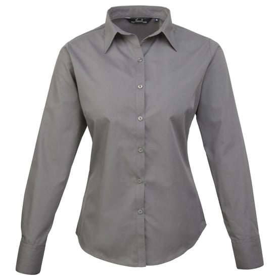 Premier Womens/Ladies Poplin Long-Sleeved Blouse (Dark Grey) - Image 1