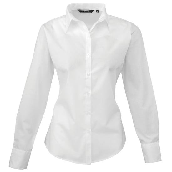 Premier Womens/Ladies Poplin Long-Sleeved Blouse (White) - Image 1