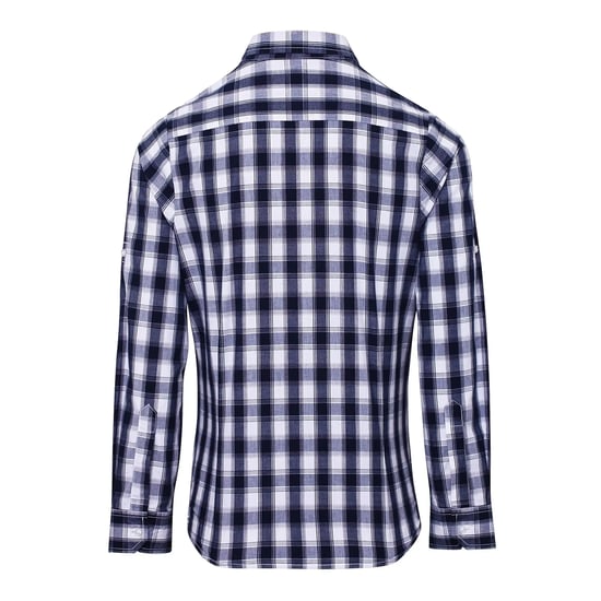 Premier Womens/Ladies Mulligan Checked Cotton Long-Sleeved Shirt (White/Navy) - Image 2