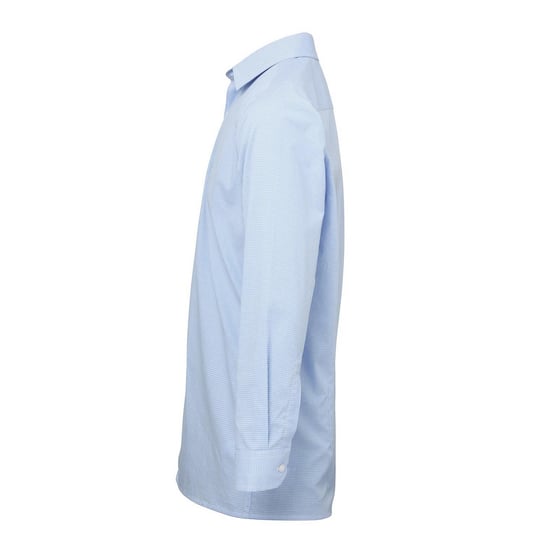 Premier Mens Gingham Micro Checked Long-Sleeved Shirt (Light Blue/White) - Image 3