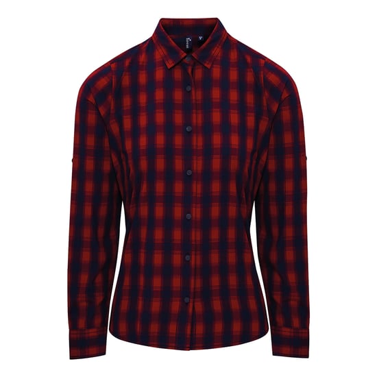 Premier Womens/Ladies Mulligan Checked Cotton Long-Sleeved Shirt (Red/Navy) - Image 1