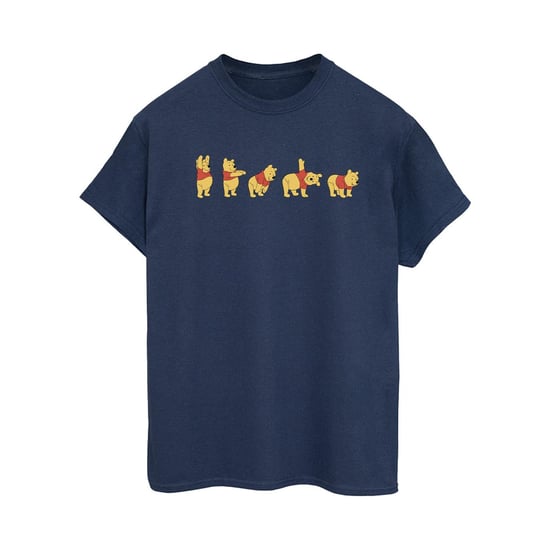 Disney Womens/Ladies Winnie The Pooh Stretching Cotton Boyfriend T-Shirt (Navy Blue) - Image 1