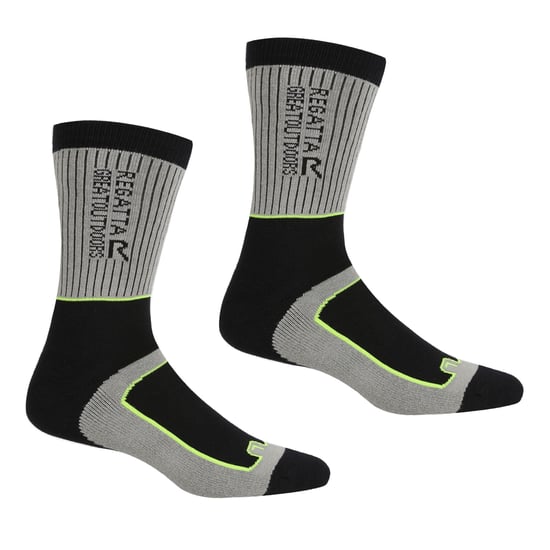 Regatta Mens Samaris 2 Season Socks (Pack of 2) (Dark Steel/Electric Lime) - Image 1