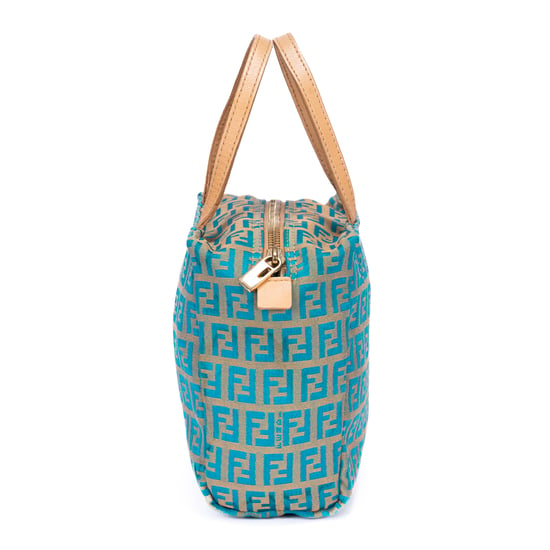 Fendi Zucchino Mini Mini en Beige/Azul Cuero de ternero - Image 4