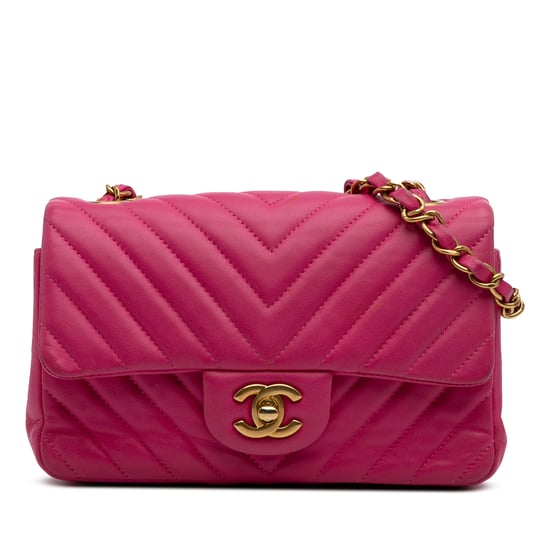 Bolso Mini Flap de Cuero Acanalado Chevron - Image 1