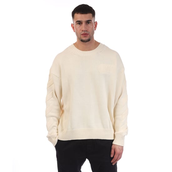 Sudadera de cuello redondo de punto 3D diagonal Off White para hombre en crema - Image 1