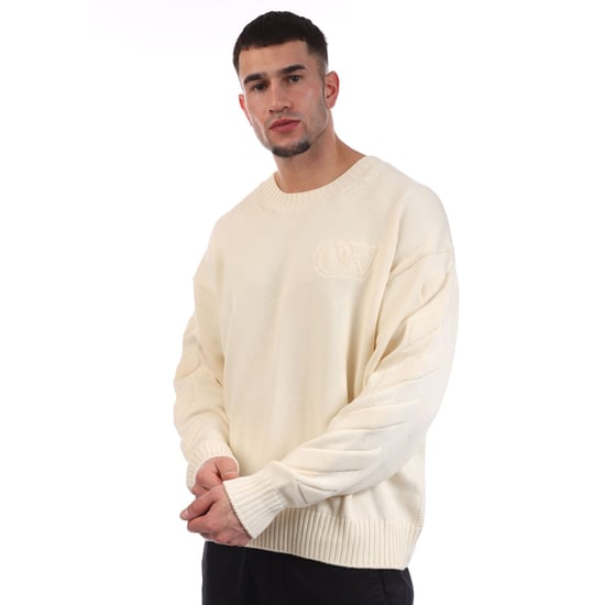 Sudadera de cuello redondo de punto 3D diagonal Off White para hombre en crema - Image 3