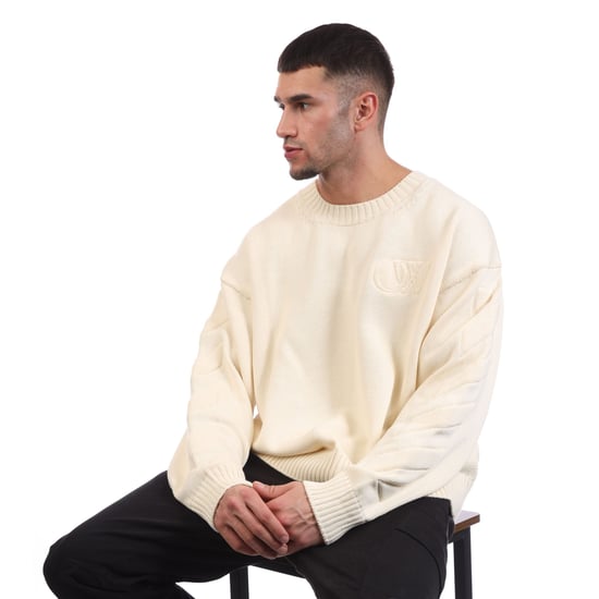 Sudadera de cuello redondo de punto 3D diagonal Off White para hombre en crema - Image 4