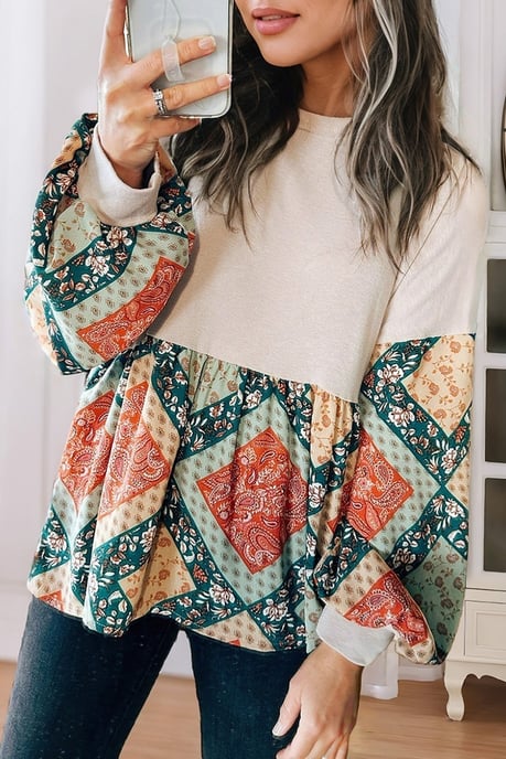 Blusa de manga larga con estampado de patchwork - Image 6