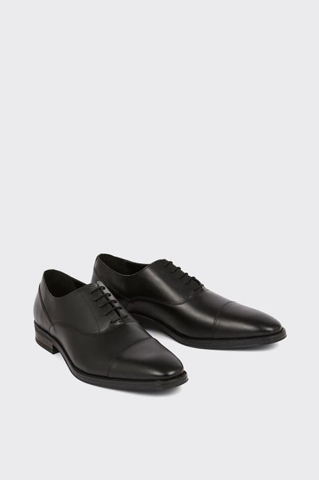 Leather Smart Black Oxford Toe Cap Shoes - Image 3