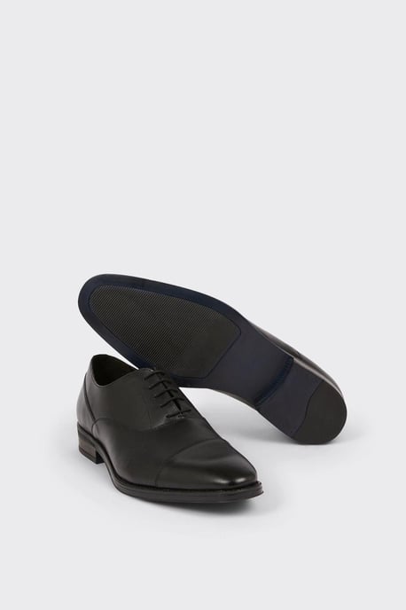 Leather Smart Black Oxford Toe Cap Shoes - Image 4
