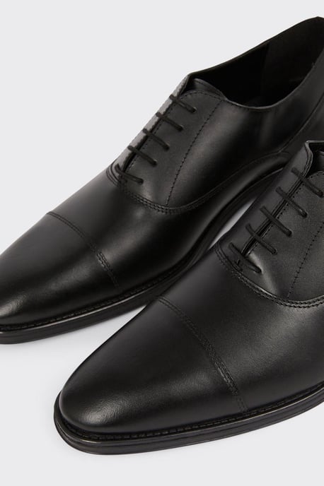 Leather Smart Black Oxford Toe Cap Shoes - Image 5