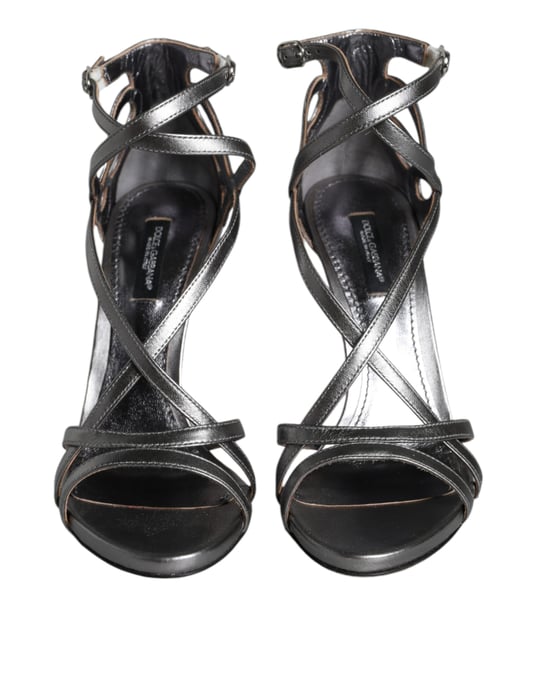Sandalias de Tiras Cruzadas de Cuero Metálico con Tacones Altos - Image 2