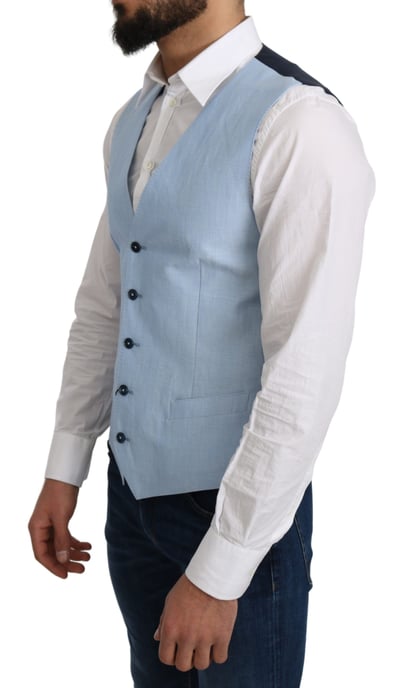 Chaleco de lino azul claro estilo clásico - Image 2