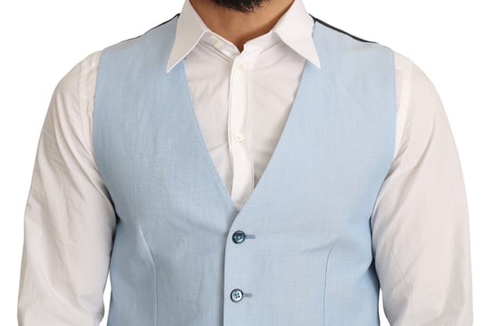 Chaleco de lino azul claro estilo clásico - Image 4
