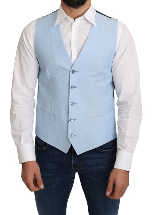 Chaleco de lino azul claro estilo clásico - Image 5
