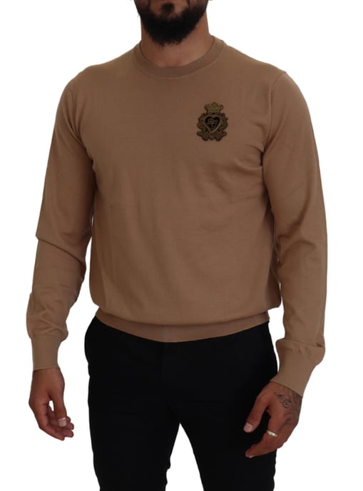 Suéter Beige con Cuello Redondo y Emblema - Image 1