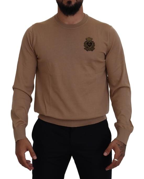 Suéter Beige con Cuello Redondo y Emblema - Image 4
