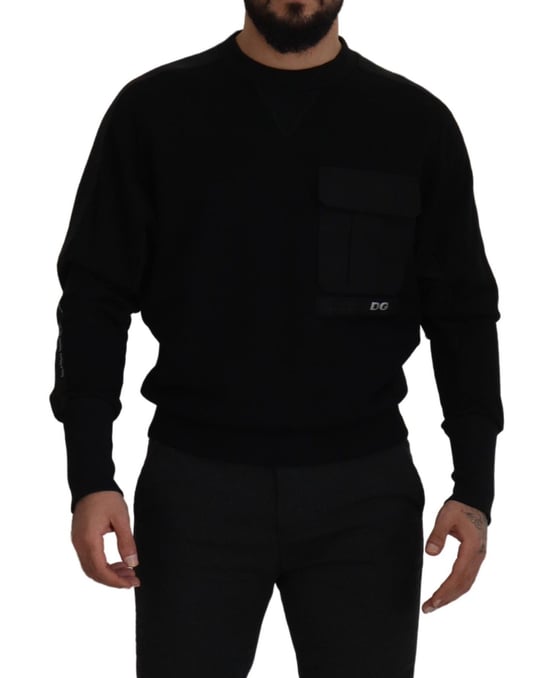 Suéter de punto negro con cuello redondo - Image 1